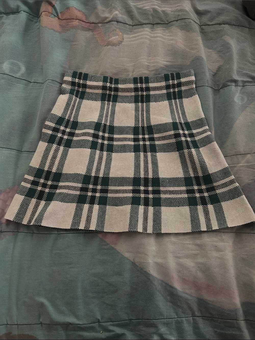 wonder nation Cream and Dark Green Plaid Skirt
